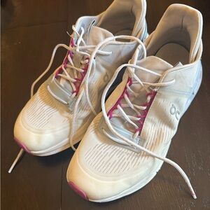 On Running Women's Cream and Pink Athletic Shoes